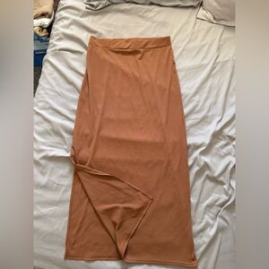 Terracotta Maxi Pencil Skirt with Asymmetrical Slit